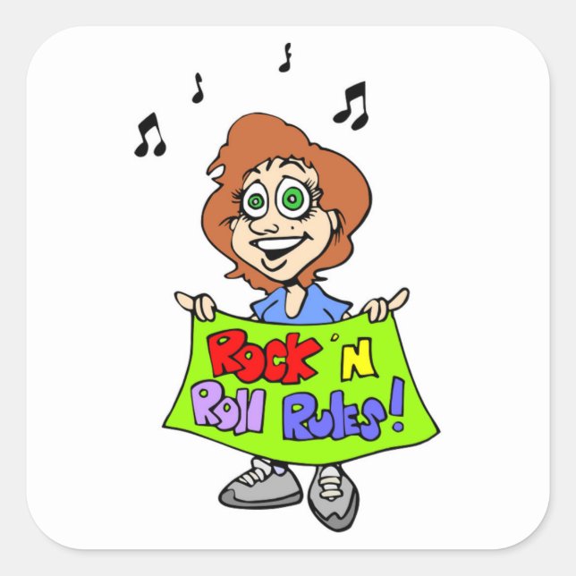 ROCK 'N ROLL RULES QUADRATISCHER AUFKLEBER (Vorderseite)