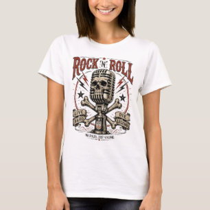 Rock N Roll Schädel Mikrofon Vintage Poster T-Shirt