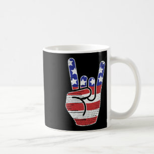 Rock N Roll-Shirt USA-Flagge Hörner Zeichen Retro  Kaffeetasse