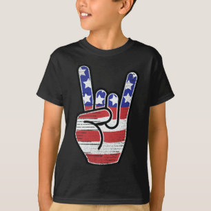 Rock N Roll-Shirt USA-Flagge Hörner Zeichen Retro T-Shirt