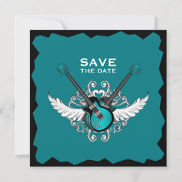 Rock 'n' Roll Wedding Save the Date Black Aquamari Einladung