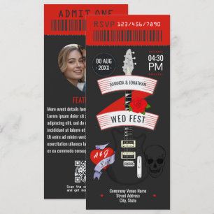 Rock n' Roll Wedding ticket custom Invitation