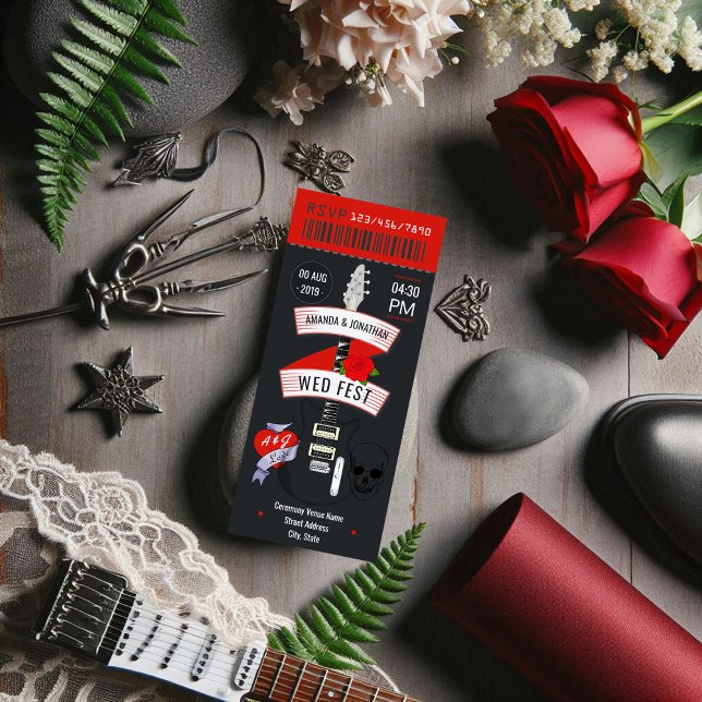 Rock n' Roll Wedding Ticket individuelle Einladung (Rock n' Roll Wedding ticket custom Invitation)