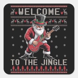 Rock n Roll Weihnachten Rocker Santa hässlicher We Quadratischer Aufkleber