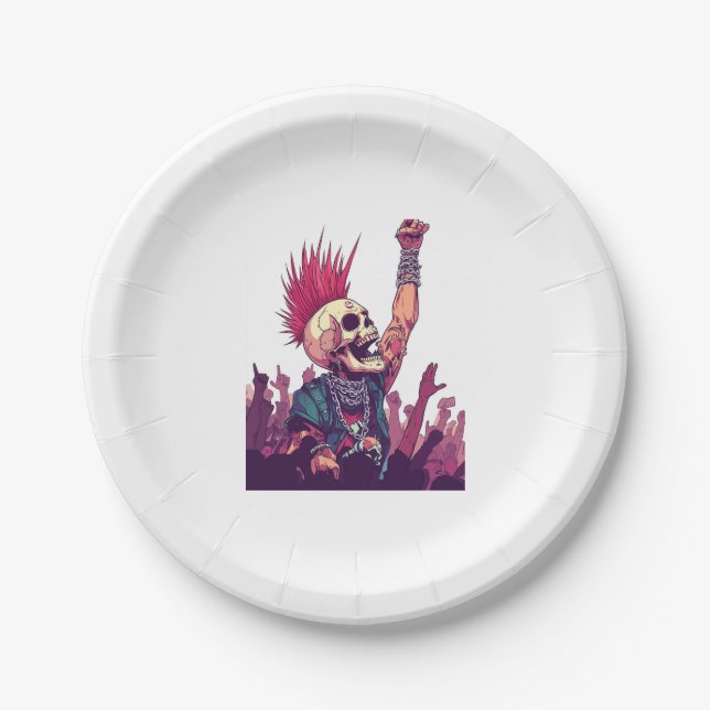 Rock N � Skull � Funny Punk Skeleton Konzert Pappteller (Vorderseite)