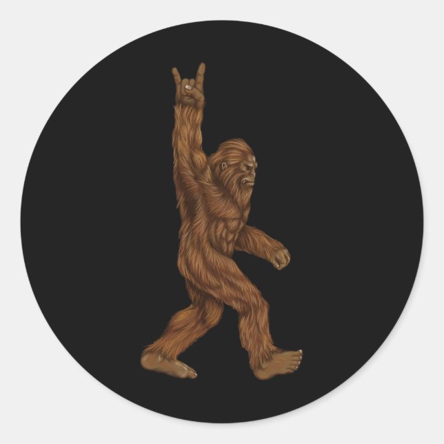 Rock On Bigfoot - Concept Buddy - Hand Drawn Sasqu Runder Aufkleber (Vorderseite)