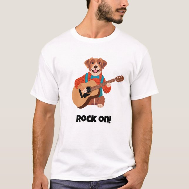 rock on! Funny Dog/Musik T-Shirt (Vorderseite)