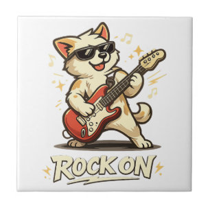 Rock On Gitarre Hund Lustige Rockmusik Fliese