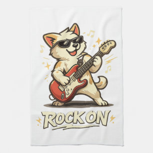 Rock On Gitarre Hund Lustige Rockmusik Geschirrtuch