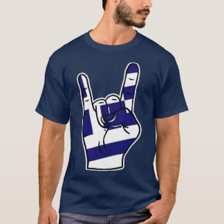Rock on Greece griechische Flag Hand T-Shirt