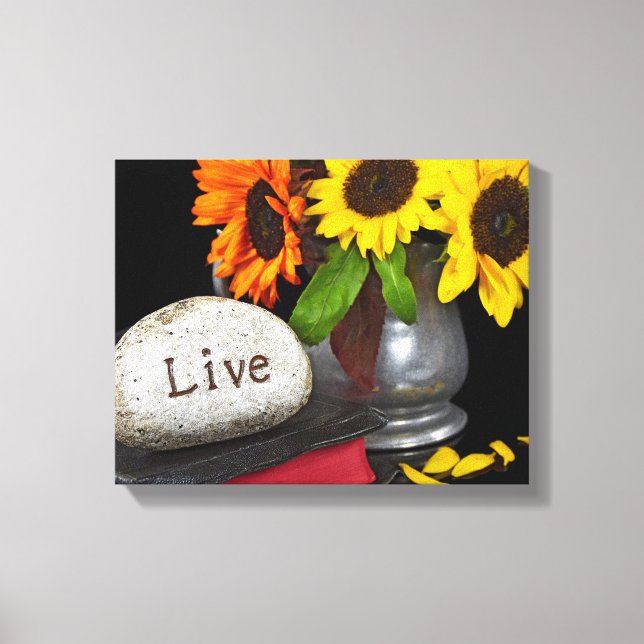 Rock on Heilige Bibel mit Sonnenblumen Leinwanddruck (Vorderseite)