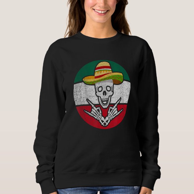 Rock On Mexican Skeleton Sombrero Dia De Los Muert Sweatshirt (Vorderseite)