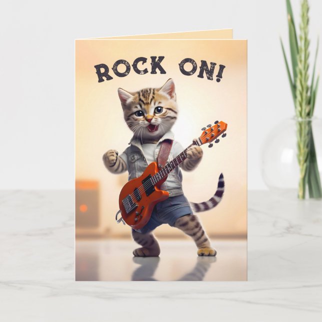 Rock on Niedlich Gitarre Kitty Dankeskarte (Vorderseite)