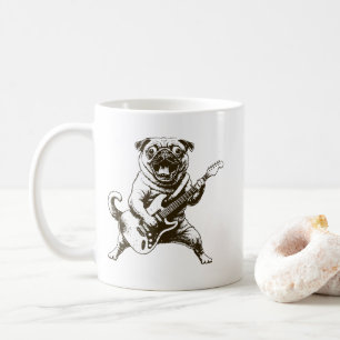 Rock On Pug Verrückter E-Gitarrenspieler Kaffeetasse