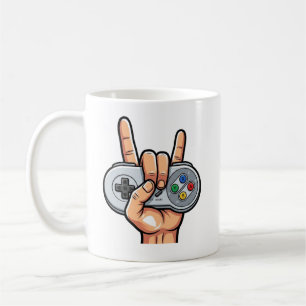 Rock On Retro Controller Gamer Hand Sign Tasse