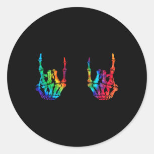 Rock On Rock Star Skeleton Hands Rocker Halloween Runder Aufkleber