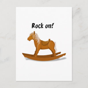 Rock on Rocking Horse Niedlich Kids Cartoon Art Postkarte