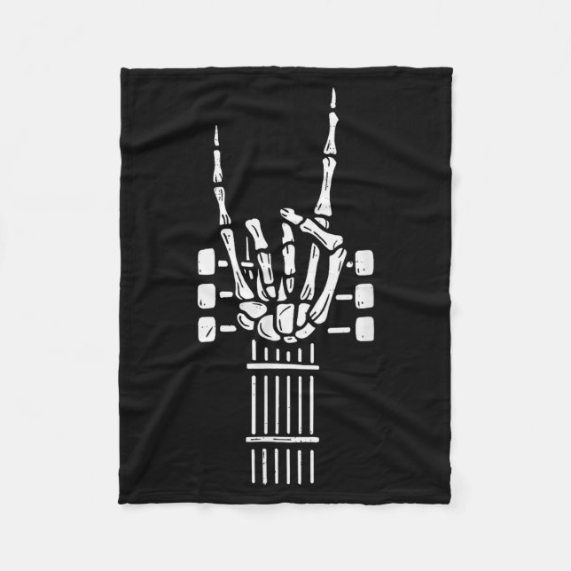 Rock On Skeleton Hand Guitar Guitarist Funny Music Fleecedecke (Vorderseite)