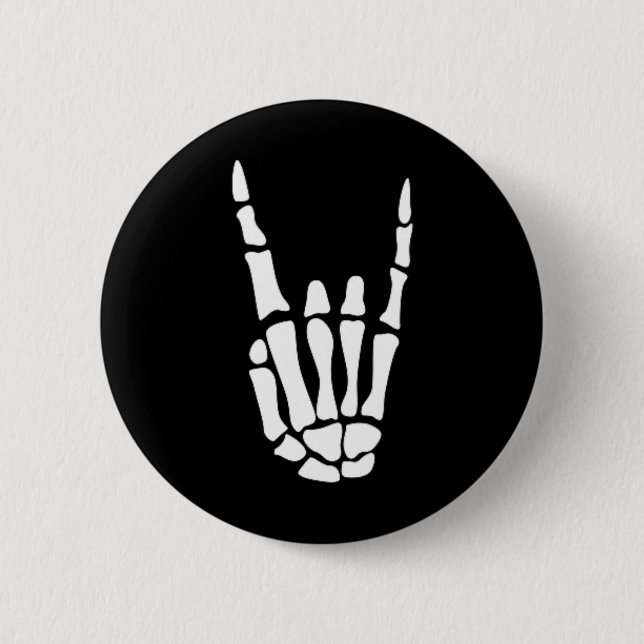 Rock on Skeleton Hand Sign - Minimalistisches Hall Button (Vorderseite)