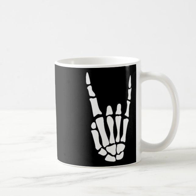 Rock on Skeleton Hand Sign - Minimalistisches Hall Kaffeetasse (Rechts)