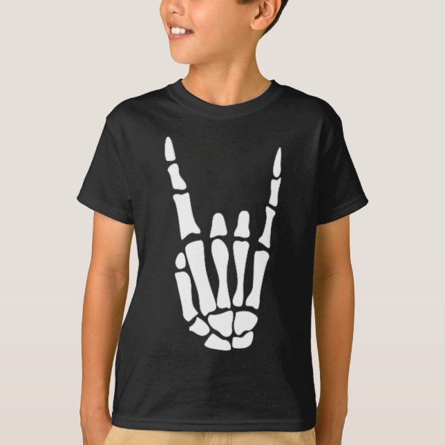 Rock on Skeleton Hand Sign - Minimalistisches Hall T-Shirt (Vorderseite)