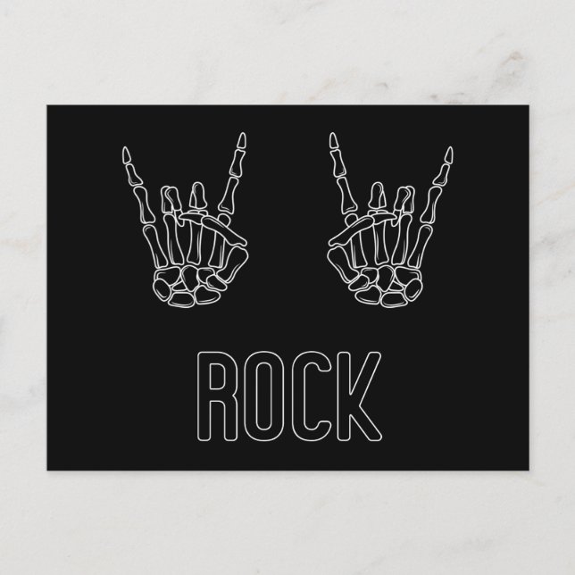 Rock on Skeleton Hands Einladungspostkarte (Vorderseite)