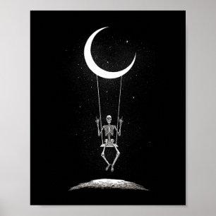 Rock on Skeleton Moon Band T-Shirts - Rock and Rol Poster