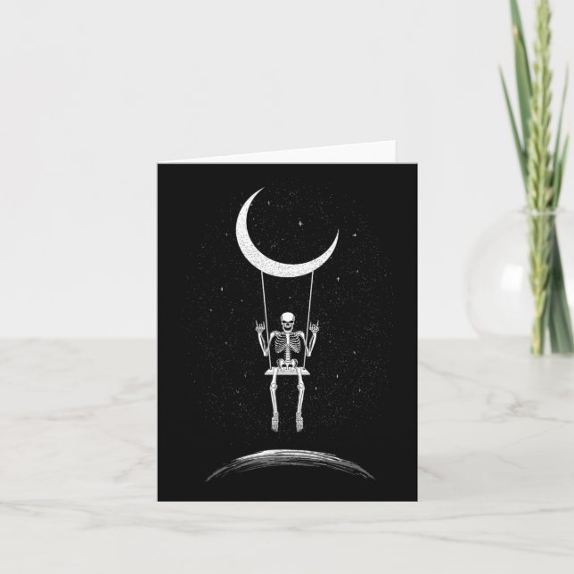 Rock on Skeleton Moon Rock and Roll Men Women Rock Karte (Vorderseite)