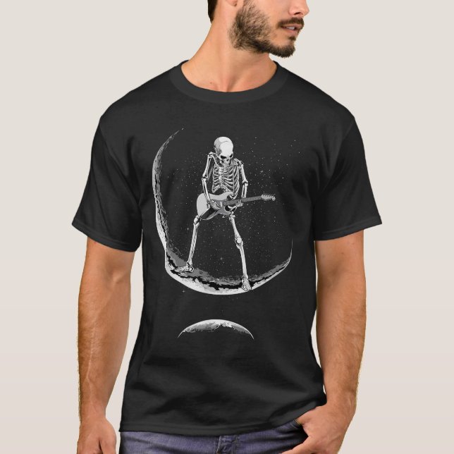 Rock On Skeleton Moon Shirt - Funny Halloween Rock (Vorderseite)