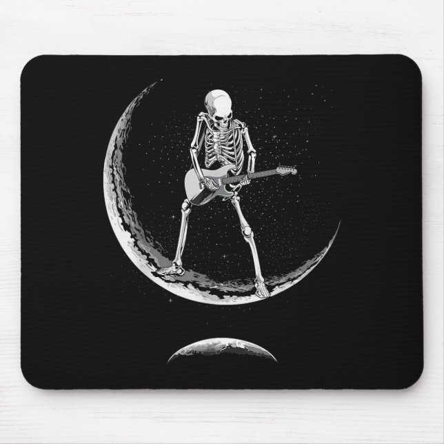 Rock On Skeleton Moon Shirt - Funny Halloween Rock Mousepad (Vorne)
