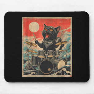 Rock On Vintage-Drummer-Katze Cooler Band-Stil-Ges Mousepad