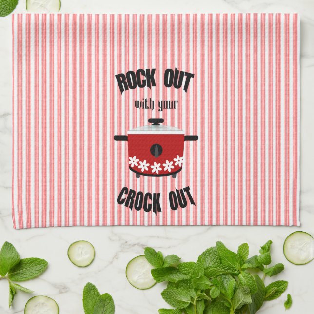 Rock Out mit Ihrem Crock Out Red Strip Geschirrtuch (Gefaltet)