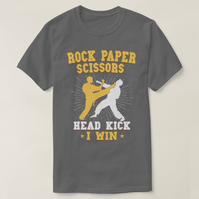 Rock Paper Schere Kopf Kick I Win Taekwondo Mart T-Shirt (Design vorne)