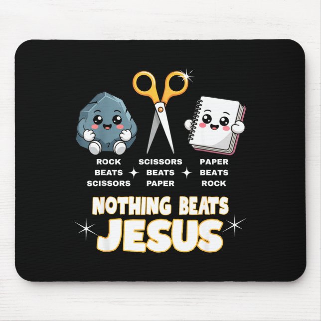 Rock Paper Scissors But Nothing Beats Jesus Funny  Mousepad (Vorne)