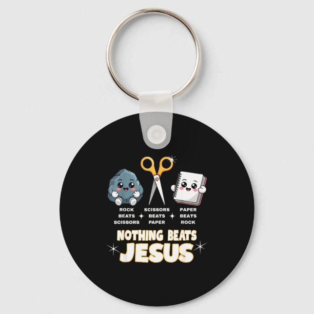 Rock Paper Scissors But Nothing Beats Jesus Funny  Schlüsselanhänger (Vorderseite)