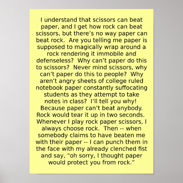 Rock Paper Scissors Debatten Funny Poster Sign (Vorne)