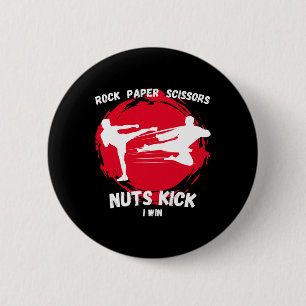 Rock Paper Scissors Nuts Kick Win Funny Taekwondo Button