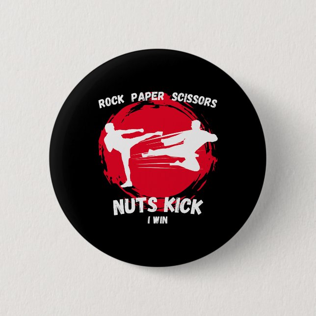 Rock Paper Scissors Nuts Kick Win Funny Taekwondo Button (Vorderseite)