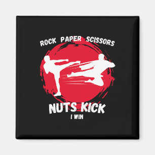 Rock Paper Scissors Nuts Kick Win Funny Taekwondo Magnet