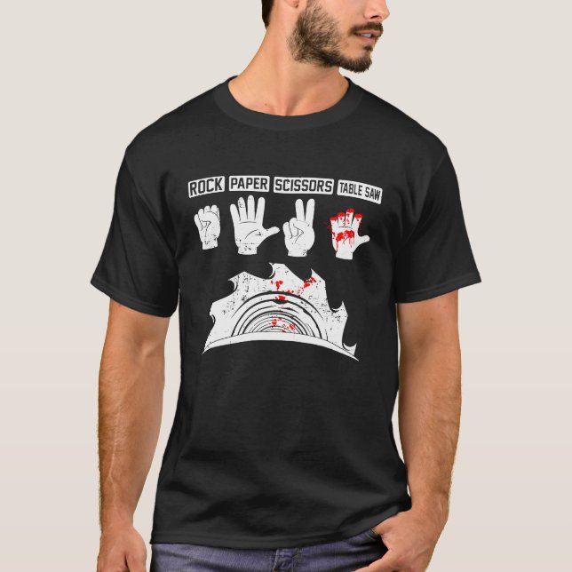 Rock Paper Scissors Table Saw Artisan Sawdust Wood T-Shirt (Vorderseite)