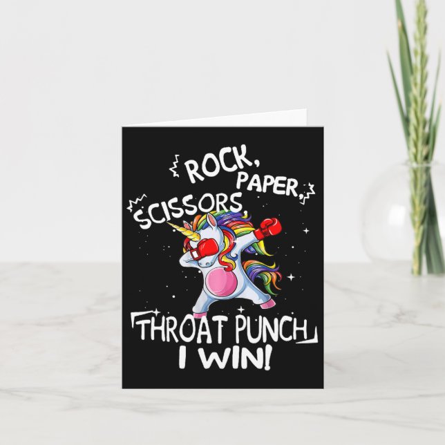 Rock Paper Scissors Throat Punch I Win Unicorn Box Karte (Vorderseite)
