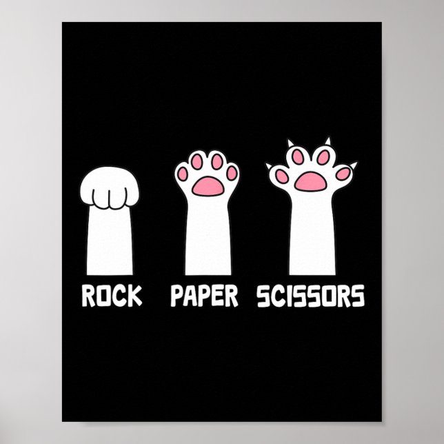 Rock Paper Scissy Cat Paws Game Niedlich Paw Funny Poster (Vorne)