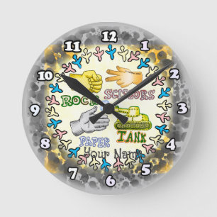 Rock Paper Tank Runde Wanduhr
