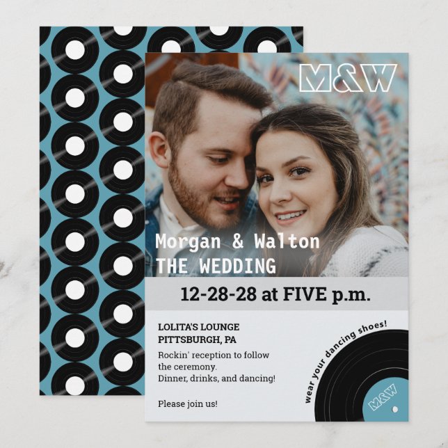 Rock Record Album Concert Style Wedding Einladung (Vorne/Hinten)
