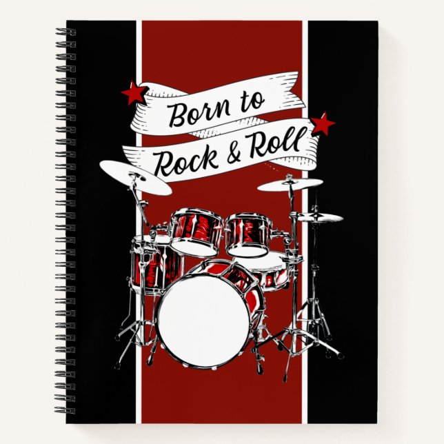 Rock & Roll Drum Kit Rock Star Drummer Boy Music N Notizbuch (Vorderseite)