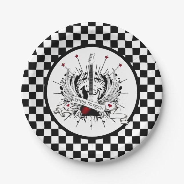 Rock & Roll Gitarre Geboren zum Rock Musician Part Pappteller (Vorderseite)