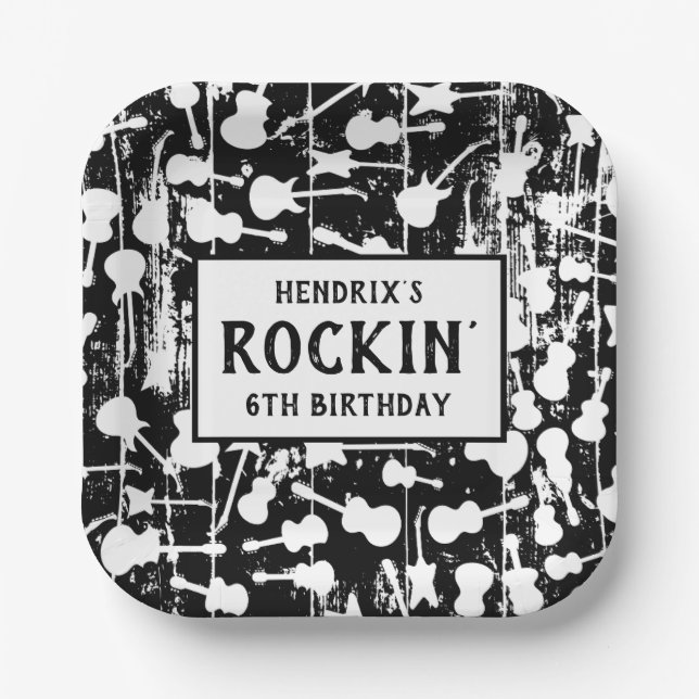 Rock & Roll Guitar Birthday Party Pappteller (Vorderseite)