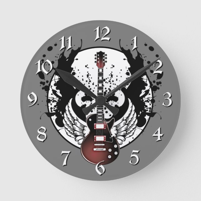 Rock & Roll Guitar Rockabilly Heavy Metal Musiker Runde Wanduhr (Vorderseite)