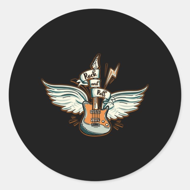 Rock & Roll Guitar Wings Music Runder Aufkleber (Vorderseite)