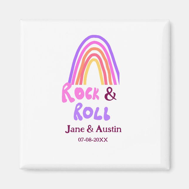 Rock & Roll Hochzeit fügen Pärchenname Retro Regen Magnet (Vorne)